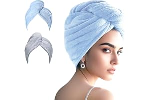 AGKXHDEC 2 Packs Single Layer Microfiber Hair Turbans - Drying Wrap for Women (Blue,Gray)