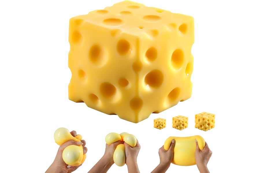 Cheese Squishy Cube Block, Squishy Fidget Toys for Adults & Teens, Easter Basket Stocking Stuffers, Sensory Stress Ball Squeeze Toys for Stress Relief (Yellow 2.4 in)