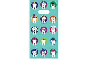 Practicon Character Teeth 6" x 12" Dental Giveaway Bag, Dental Hygiene Patient Care Goodie Bag, Dentist Office Plastic Gift Bags, 100 Pack