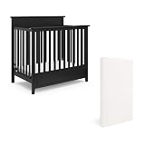 Storkcraft Petal 4-in-1 Convertible Mini Crib (Black) – GREENGUARD Gold Certified, Converts to Daybed and Twin-Size Bed, Bonus 2.75-inch Mini Crib Mattress Included, Ideal for Small Spaces