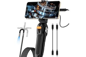 ZEALTRON Two-Way Articulating Borescope with Light for iPhone and Andriod Users, Inspection Camera Industrial Endoscope with 8.5mm Articulated Probe Waterproof Lens, 3.3ft Semi-Rigid Gooseneck Tube