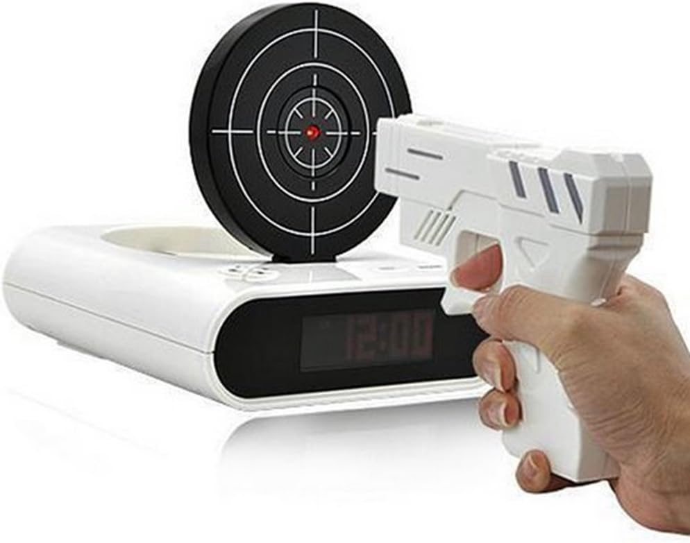 Amazon Com Irevoor Newwest Version Novelty Usb Gun Clock Lock N Load Gun Alarm Clock Target Alarm Clock White Home Kitchen