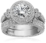 Platinum-Plated Sterling Silver Swarovski Zirconia Round Antique Ring Set