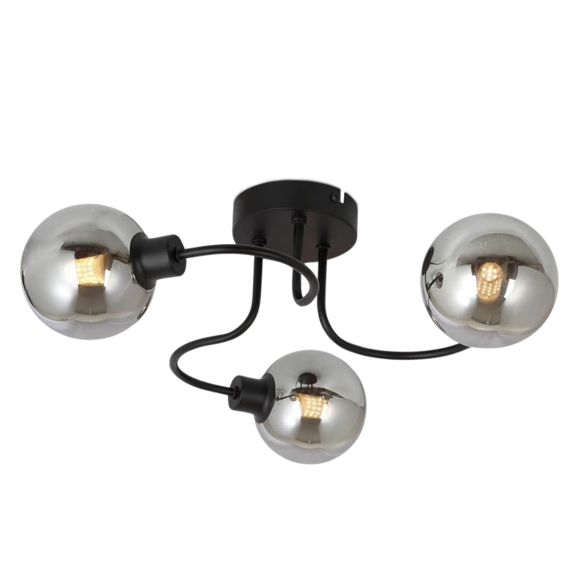 UKEW Modern 3 Way Ceiling Light Fitting - Swivel Design Smoked Glass Shades Lamp Flush Black Mount G9 Fixture - Lounge Living Dining Room Bedroom Kitchen Hallway Barlight