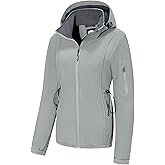 FARVALUE Women's Softshell Jacket Waterproof Lightweight Warm Windbreaker with Removable Hood Fleece Lined for Outdoor Hiking
