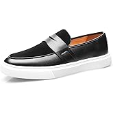 Men's Genuine Leather Splicing Slip-On Loafers Lightweight Non-Slip Driving Shoes Breathable Boat Sneakers for Walking Travel Office