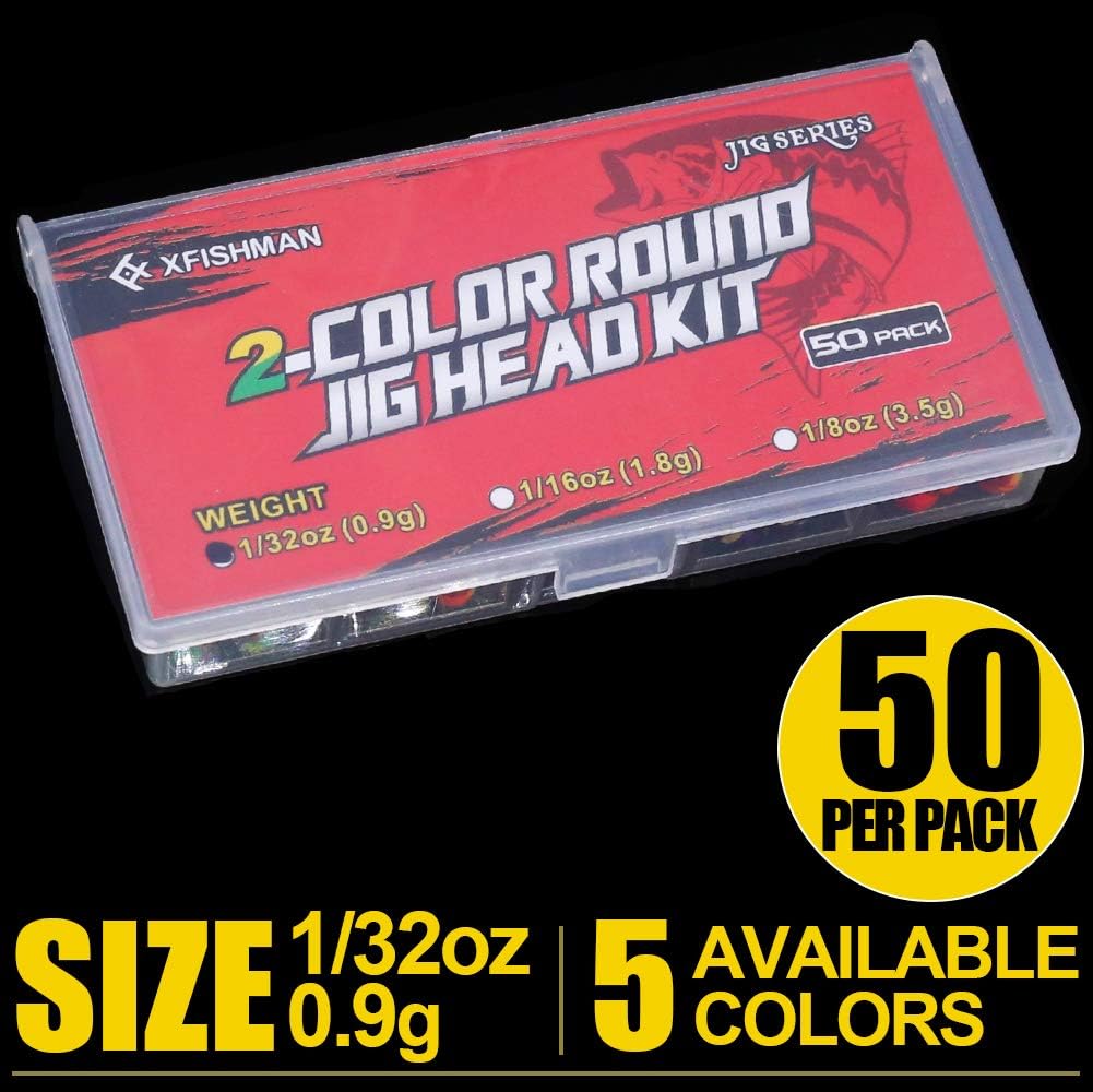 Round-Jig-Heads-for-Fishing-Painted-Jigheads-Walleye-Bass Crappie Fishing Jig Hooks 3/8 oz 1/4 oz 3/16 oz 1/8 oz 1/16 oz Assortment 25-50 Pack (1/32oz -(0.9g)- 50 Pack) : Sports & Outdoors