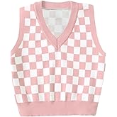 Floerns Girls Checker Print V Neck Sleeveless Sweater Vest Tank Top