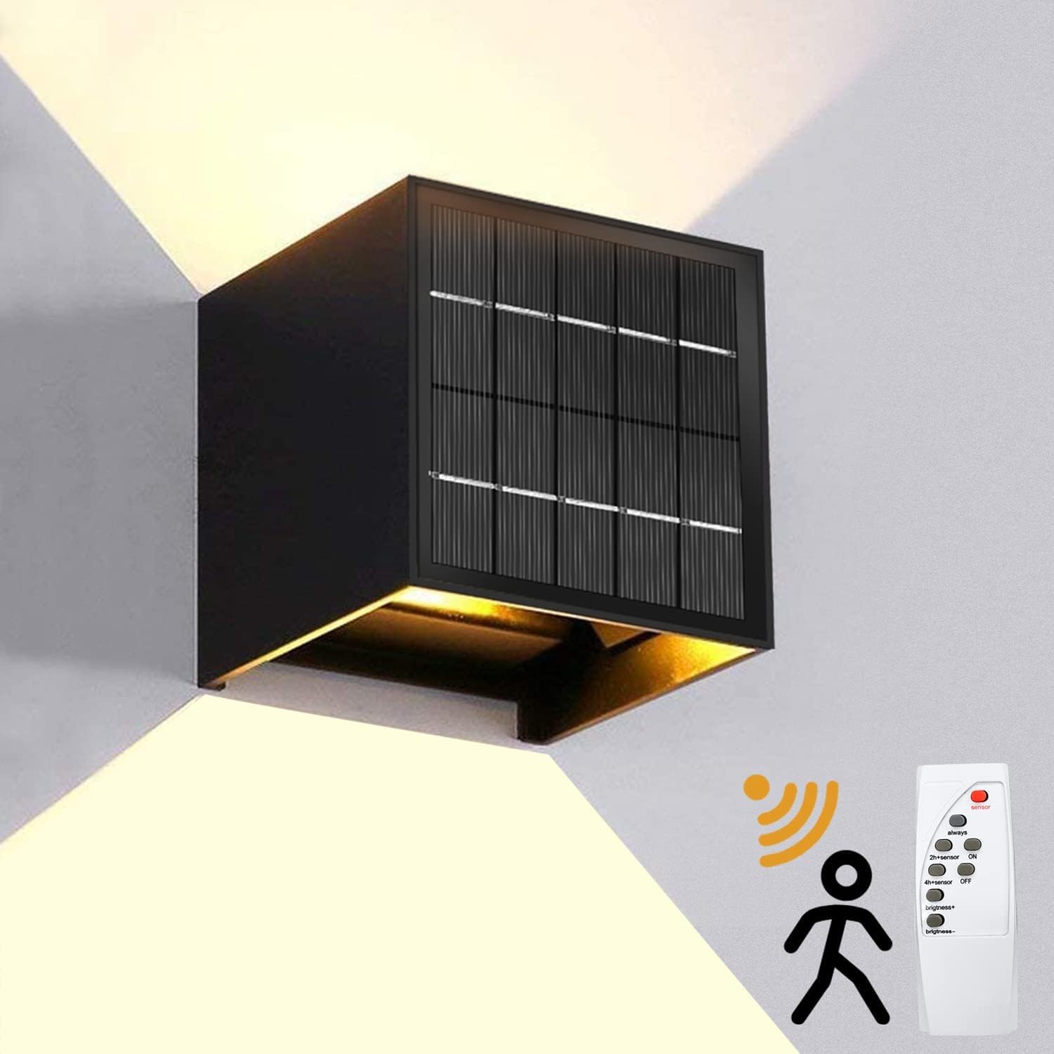 Photo 1 of LANFU Solar Powered Motion Sensor Square Outdoor Wall Lights,Black Modern Up and Down Wall Lamps 10W,IP65 Waterproof Warm White 3000K Wall Sconce Light Exterior for Fence,Garden