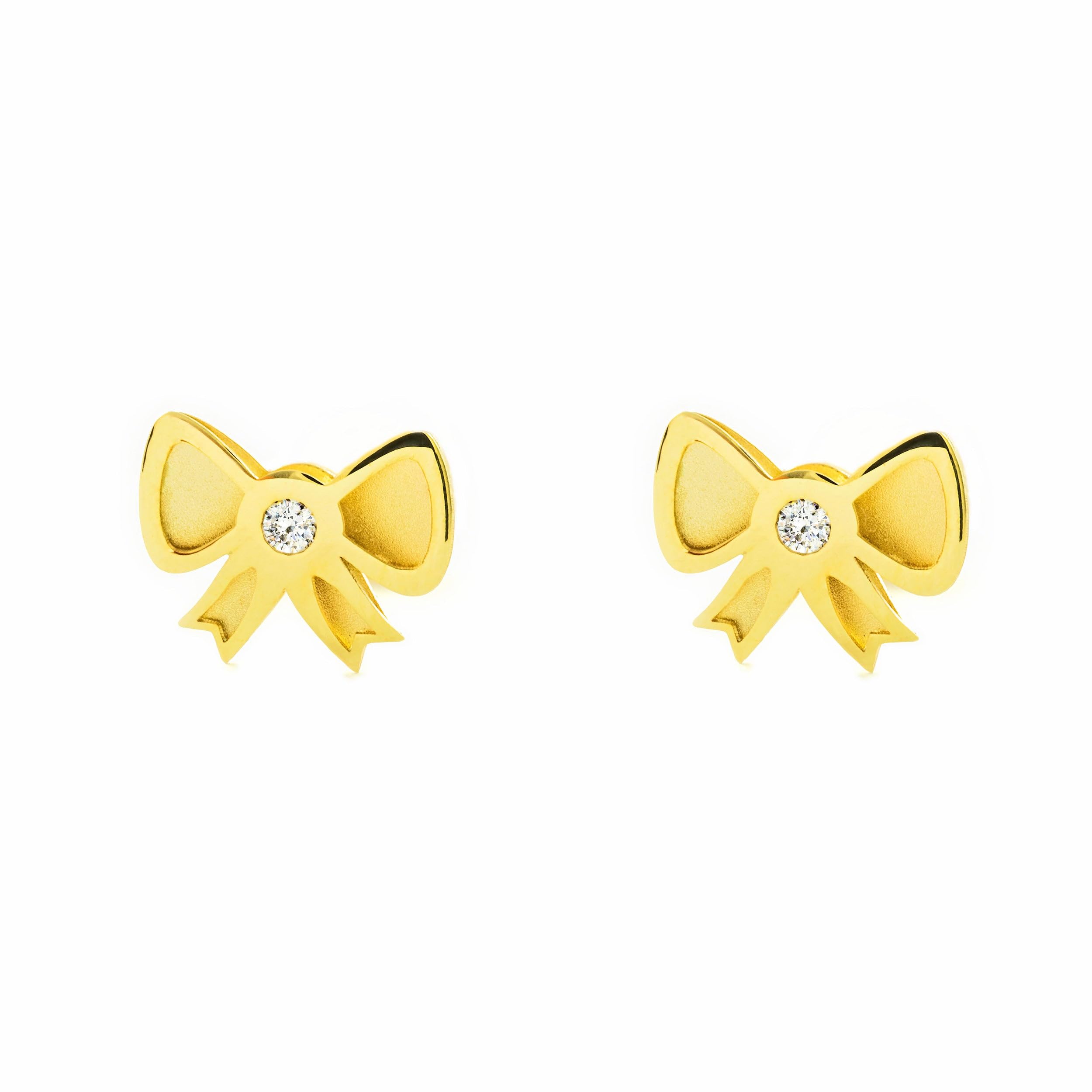 Mondepetit - 9ct Yellow Gold Lasso Cubic Zirconia Children's Girls Earrings shine