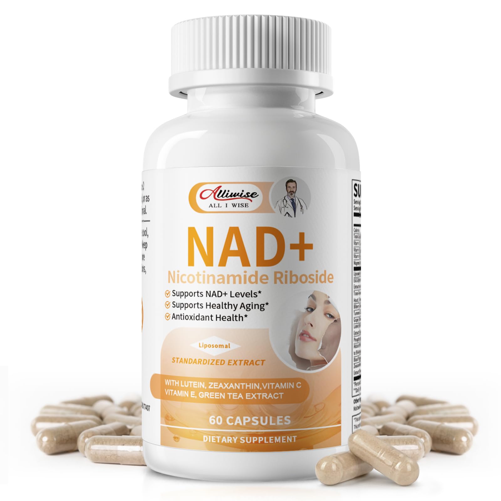 Photo 1 of ***BB 5/2027***Alliwise NAD Supplement, Liposomal NAD+ Nicotinamide Riboside with Resveratrol – Supports Healthy Aging & Cellular Energy, Highest Absorption NAD Plus for Women, 60 Capsules
