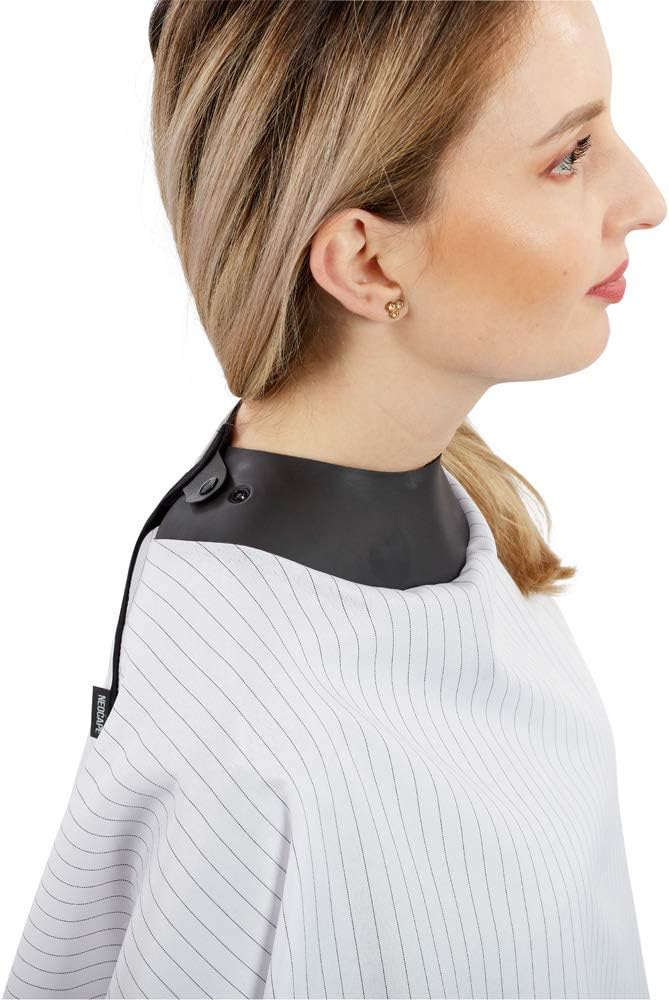 NeoCape Unigown PTFE Coated Hairdressing Gown - Premium Barber Cape with built-in Neoprene HairStop Collar (White Pinstripe) - Image 4