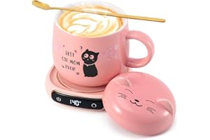 Bsigo Coffee Mug Warmer & Best CAT MOM Ever Mug Set, Electric Candle Mug Warmer 8H Auto Shut Off, Home & Office Beverage Cup Coffee Warmer for Desk, Cat Lover Mom Sister Birthday Women Mothers Day