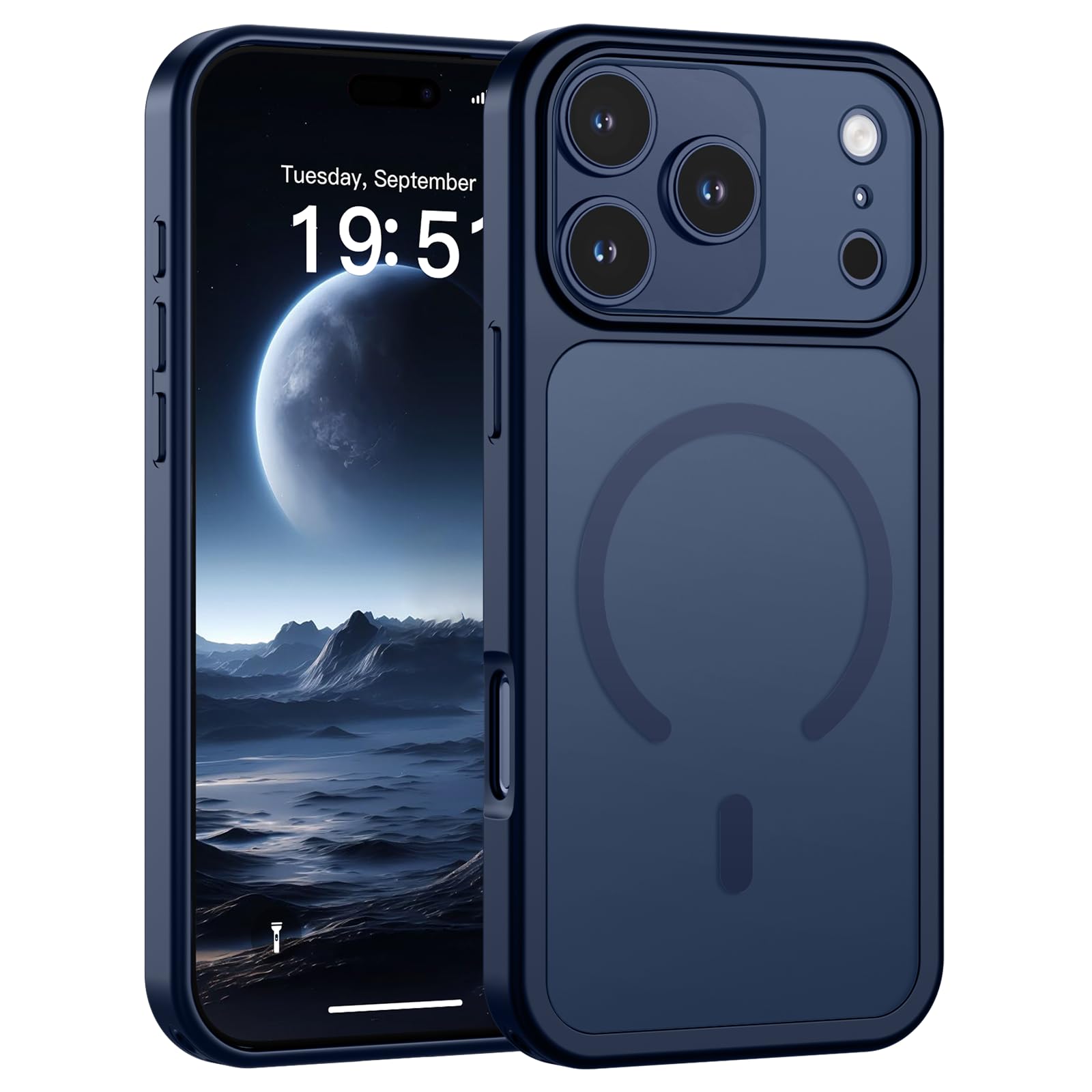 SUPFINE Magnetic for iPhone 17 Pro Max Case (Compatible with MagSafe)(Military Grade Drop Protection)(Camera Protection) Translucent Matte Shockproof Phone Cover,Dark Blue