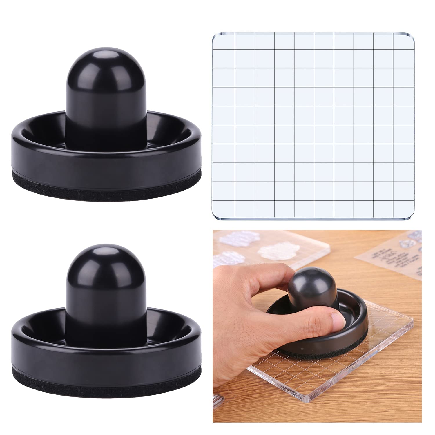 OTCRAFT 3 Pieces Pressing Stamping Tool with Acrylic Stamp Block Grid Clear Stamping Platform Craft Stamping Tools Card Making for Stamp Scrapbooking Embossing Craft