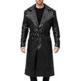 The Jasperz WW2 German Military Long Coat - Real Sheepskin Leather Belted Long Trench Coat - Faux Fur Collar Winter Coat