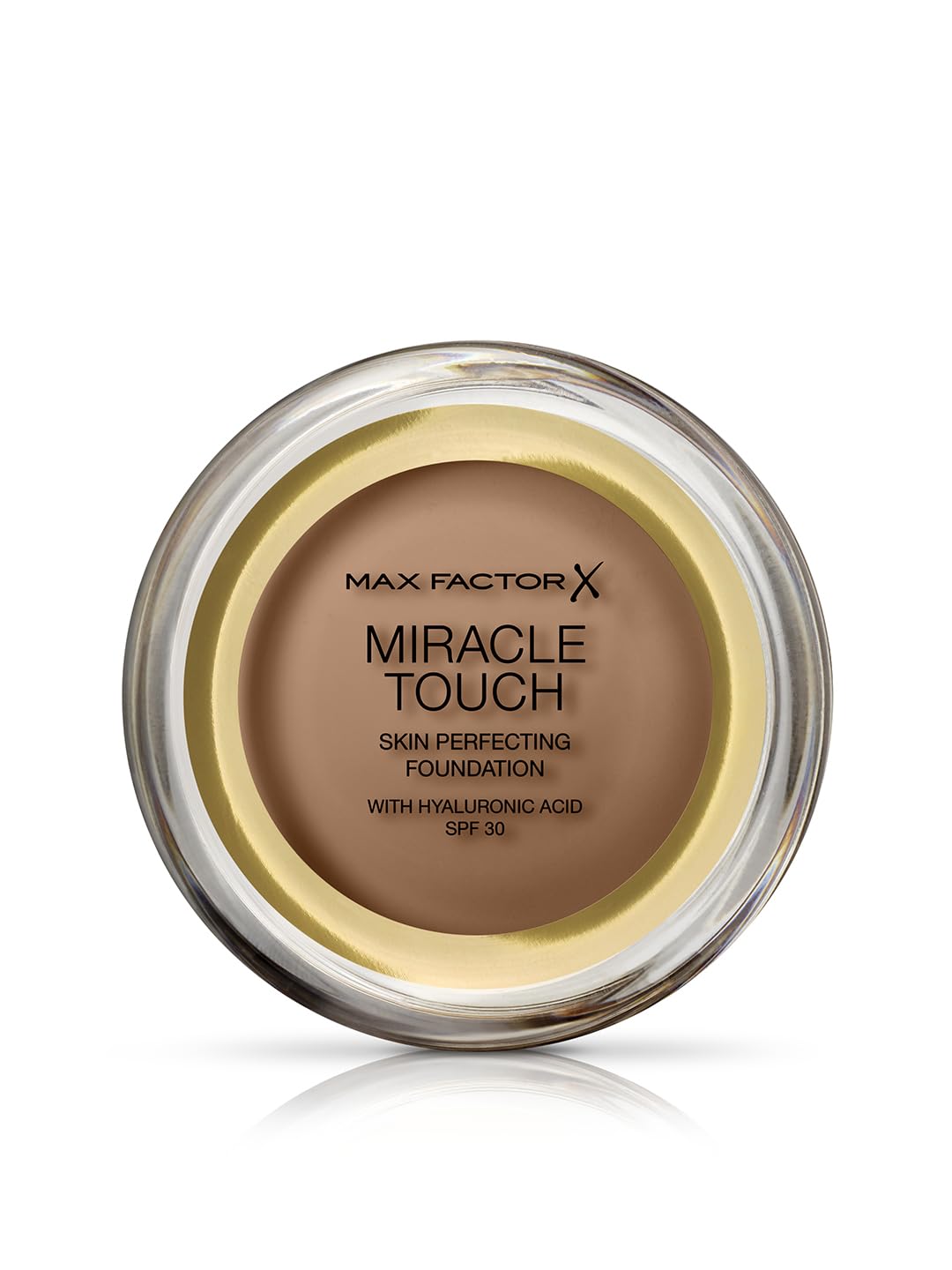 Max Factor Miracle Touch Perfecting Foundation, Toasted Almond, Full Coverage, Lightweight and Moisturising Effect with Hyaluronic Acid and SPF 30 Formula, 11.5 g