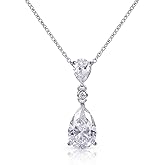 Diamond Treats 925 Sterling Silver Teardrop Necklace for Women with White, Pink, Green, Blue or Red Cubic Zirconia Stones, Elegant Silver, Gold or Rose Gold Pear Drop Pendant Necklace for Women
