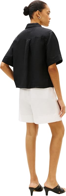 T-Shirt Ess Linen SS WW0WW48925 pour Femme, Noir, Taille M — photo 3 sur 7