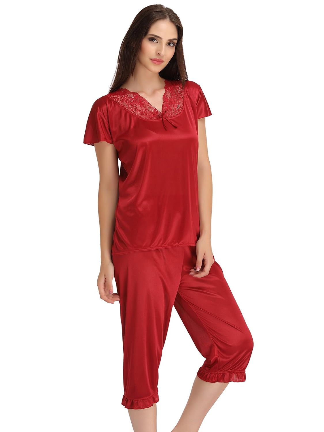 clovia women's satin top & capri set