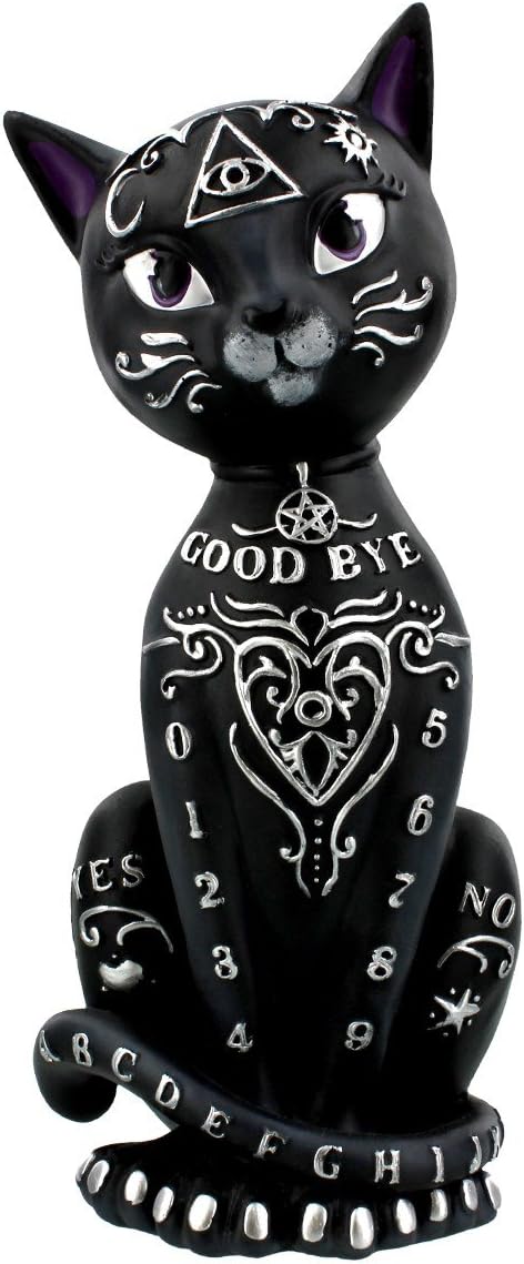 Nemesis Now Mystic Kitty Figurine 26cm, Resin, Black, Spirit Board Cat, Baroque Design Planchette, Cast in the Finest Resin