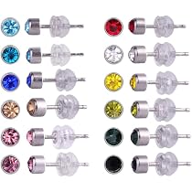 Lot De 12 Paires De Boucles D'Oreilles Tige Acier Inox - Zircon Cubique 3-6mm - 12 Couleurs - Fermoirs Silicone Et Papillon