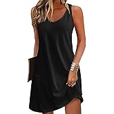Zeagoo Womens Summer Dress 2026 Loose V Neck Sleeveless Sundresses Swimsuit Coverup with Pockets Floral Tank Dresses