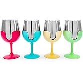 Camco Life is Better at The Campsite Wine Tumbler | Heavy Duty Double Wall Vacuum Insulation | Crafted of 18/8 Stainless Steel | Removable Green, Yellow, Blue & Pink Stems | 4-Pk, 8-oz/Each (53068)