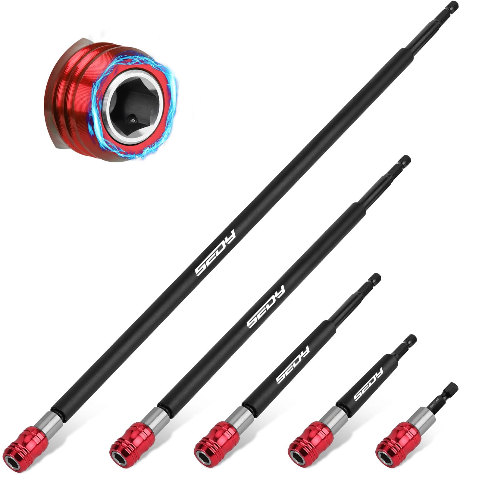 Photo 1 of 5-Piece 2", 4", 6", 12", 17" Extra Long Magnetic Screwdriver Bit Holders, 1/4 Inch Hex Shank Quick Release Extension Adapter, Durable CR-V Steel, Universal Fit for Impact Driver Bits