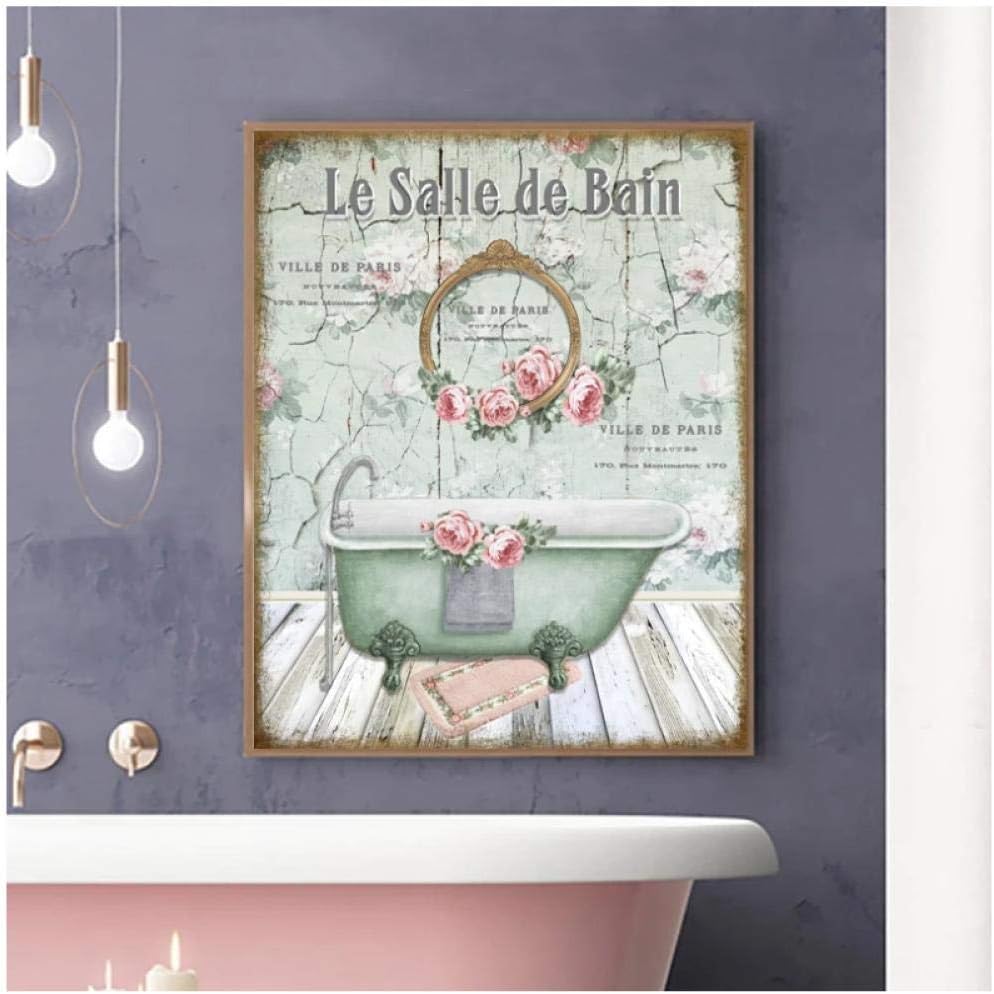DLFALG Vintage Style Shabby Victorian Bathtub Canvas Painting Prints