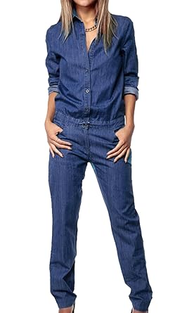 long sleeve denim jumpsuit womens