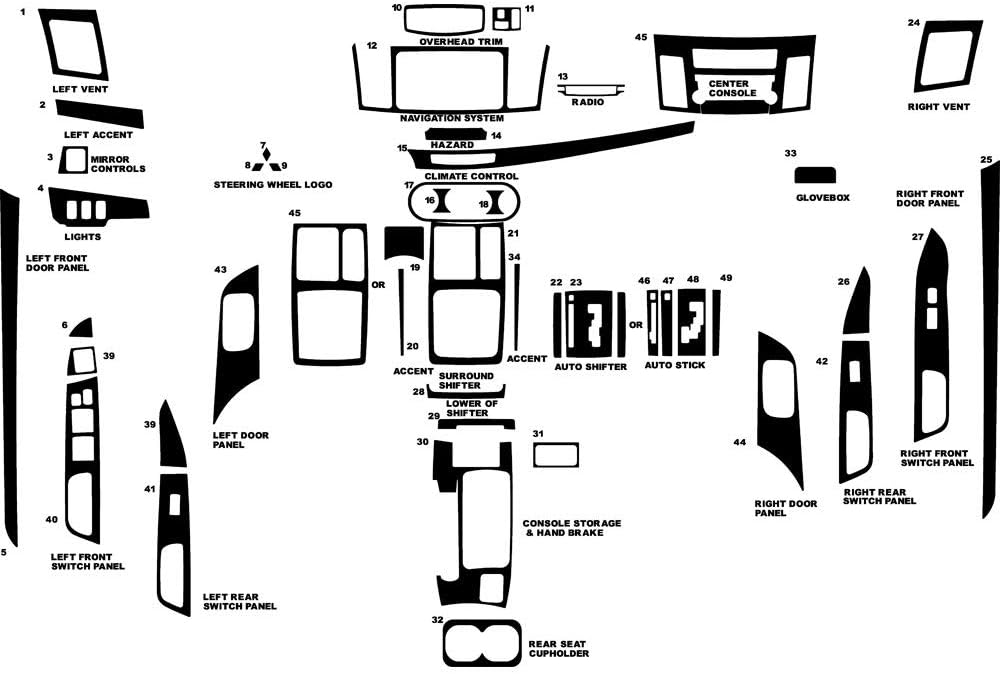 Rdash Dash Kit Decal Trim for Mitsubishi Lancer 2008-2015 - Carbon Fiber 4D (Red)