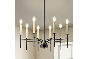 YURNYQ Black and Gold Chandelier Light Fixture, 8 Light Chandelier, Modern Dining Room Light Fixture, Farmhouse Chandeliers for Dining Room Living Room Staircase Bedroom Foyer Kitchen Entryway
