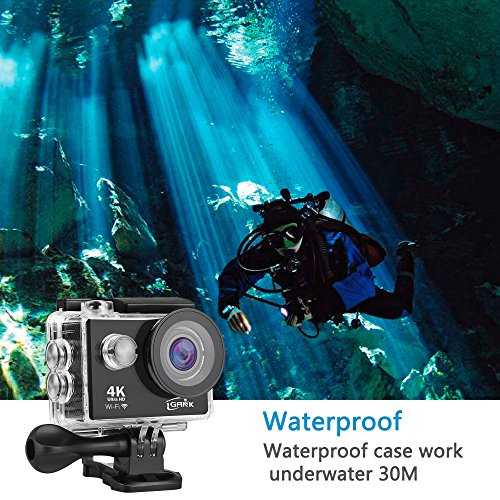 iGANK Action Camera 4K WiFi Waterproof Sports Camera Full HD 16M Sony Sensor 2 Rechargeable Batteries/Floating Hand Grip/Head Strap/Carrying Case and Mounting Accessories (Black) - Thumbnail 2
