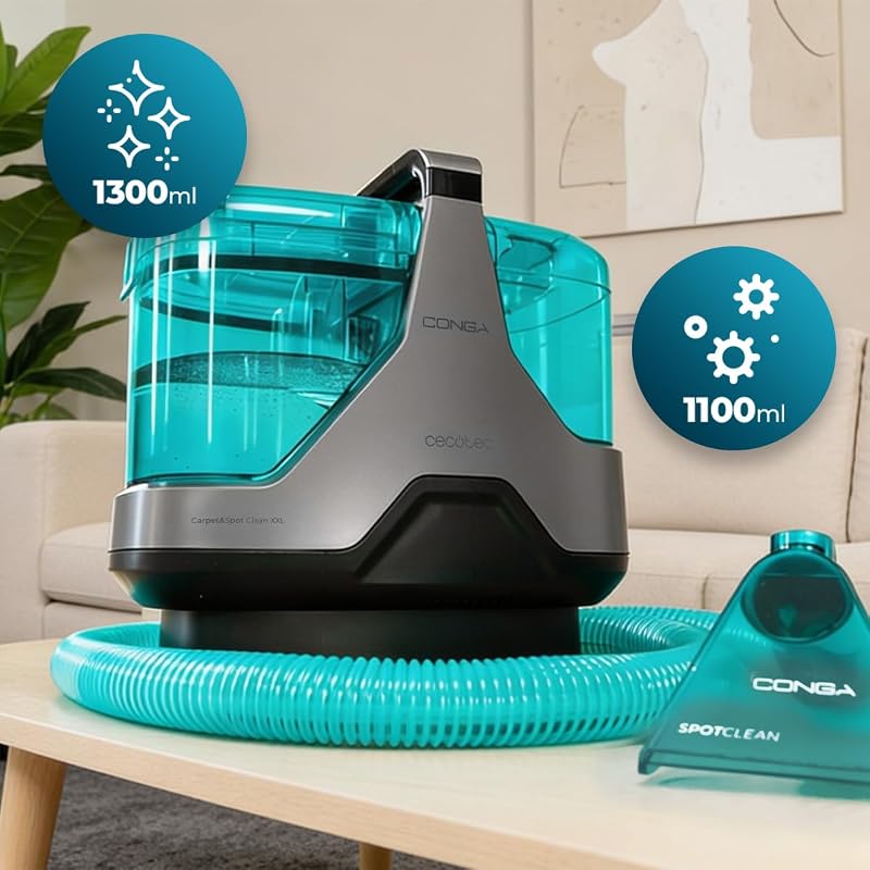 Polsterreiniger Conga 6000 Carpet&Spot Clean XXL Neo. 600 W Leistung, extrem starke 15 kPa Saugkraft, 1,3 L Frischwassertank, 7 m Aktionsradius, 3-in-1 Funktion, Fenster-Zubehör, 2 Düsen