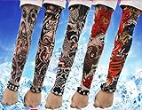 Efivs Arts D Series Skull Tribal Dragon Koi Design Temporary Tattoo Arm Cover up Sleeves 5 Pairs