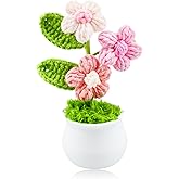 Handmade Crochet Flower Potted Plant, Mini Knitted Artificial Flowers for Car Dashboard Home Office Desk Decor, Small Crochet Puff Flower, Women Teacher Mother Weddings Birthdays Gift (Puff Tree)