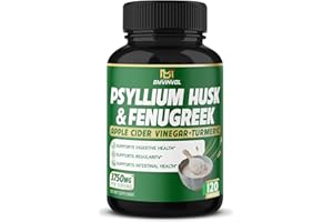 BMVINVOL Psyllium Husk Capsules 3750mg - Fenugreek, Apple Cider Vinegar, Turmeric - Fiber Supplement for Supports Digestive Health & Regularity (120 Count)