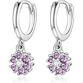 Gnckyer Hypoallergenic Flower Hoop Dangle Earrings for Women Sterling Silver Post Small Hoop Cubic Zirconia/Turquoise 14K Gold Plated Drop Earrings