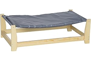 PawHut Raised Dog Bed, Elevated Pet Bed with Washable Cushion for Small & Medium Sized Dogs and Cats, Pine Wood Frame, 35.5" 