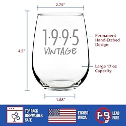 Bevvee Vintage 1995 Stemless Wine Glass - 30th