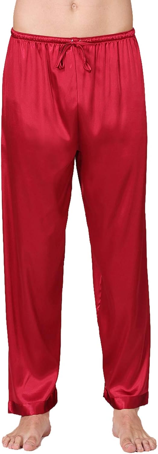 Aieoe Bas De Pyjama Longue Ceinture Elastique Corde Ajustable Pure Colores Taille M 2xl Pantalon Dormir Homme Soie Satin Lisse Doux Confortable Vetements De Nuit Vetements