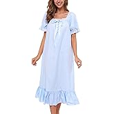 Lu's Chic Women's Victorian Nightgown Cotton Sleepwear Long Loungewear Short Sleeve Vintage