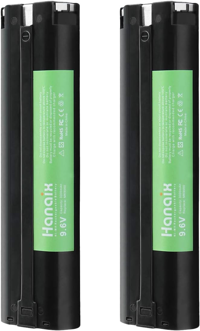 Hanaix 2Pack 3.0Ah 9.6V Ni-MH Makita 6095D Battery Replacement for Makita 9000 9001 9002 9033 9600 6096D 191681-2 193890-9 632007-4 4093D 4093DW 6012HD Cordless Power Tool Makita 9.6V Battery 9000