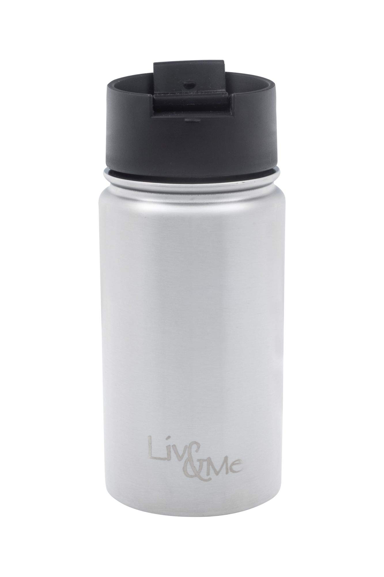 Liv&Me 366 Double Wall Stainless Steel Vacuum Insulated Drinking Bottle Wide Mouth Glass Bottle Opening, Holds up to 24 Hours Cold & 12 Hours Warm, Edelstahl, 355 ml