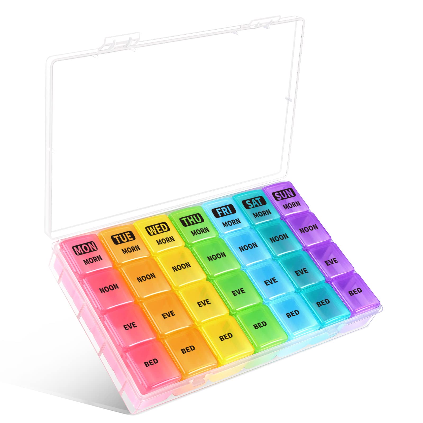 Opret Weekly Pill Organiser, Pill Box 7 Day 4 Times a Day with case, Portable Travel Tablet Organiser with 28 Compartments, for Vitamin Fish Oil Supplements Medication