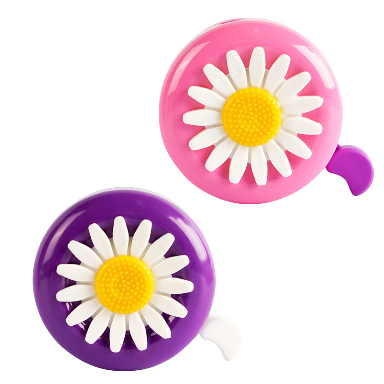 NINVVS 2 Pcs Children's Bicycle Bells, Flower Bicycle Bells, Cute Toddler Bells, Suitable for Boys and Girls, Ideal Accessories for Children's Bicycles (purple, pink)
