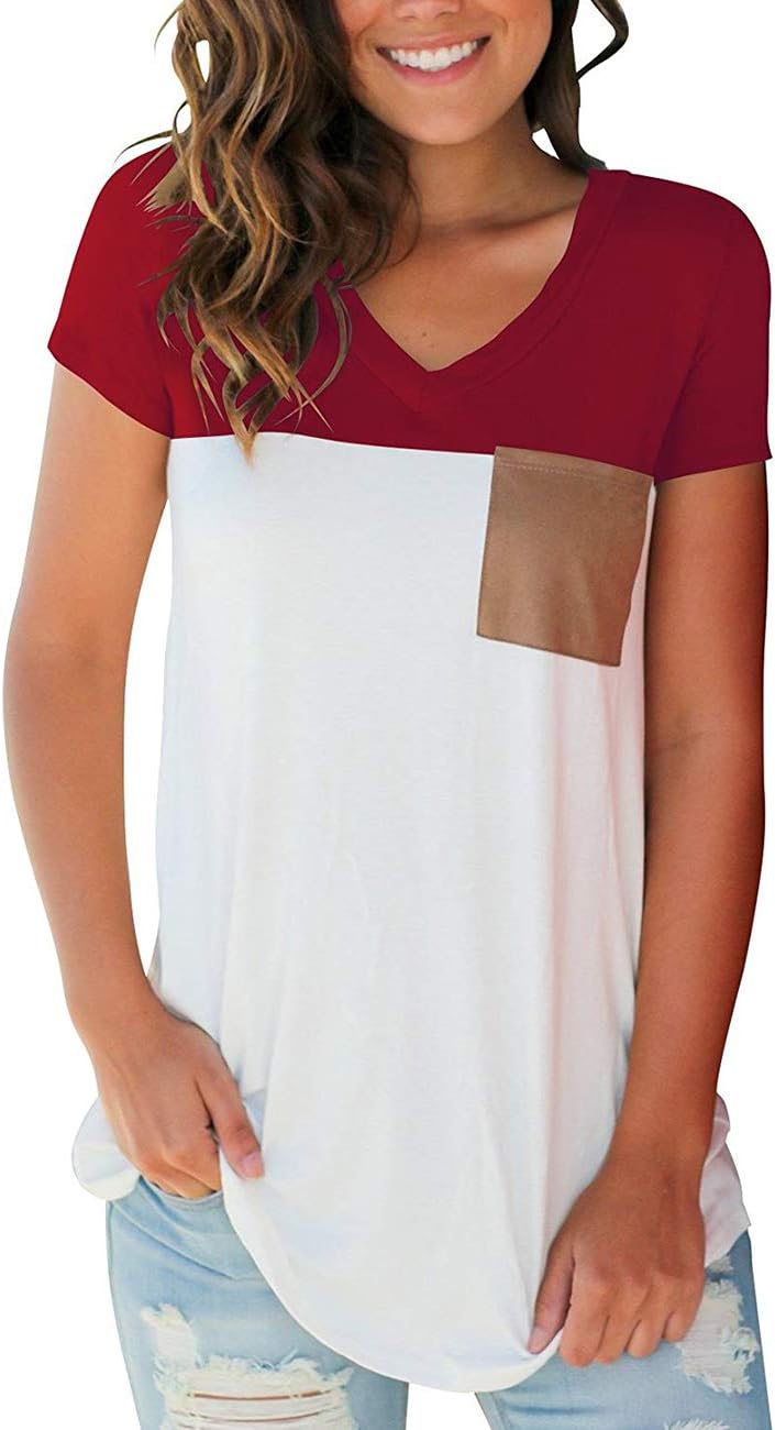 Womens Tops V Neck Long Sleeve and Long Sleeve Color Block Casual Tee Shirts