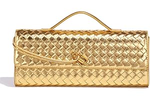 Dreubea Women's Handmade Woven Evening Bag Casual Leather Shoulder Handbag Fashion Crossbody Clutch Purse Golden