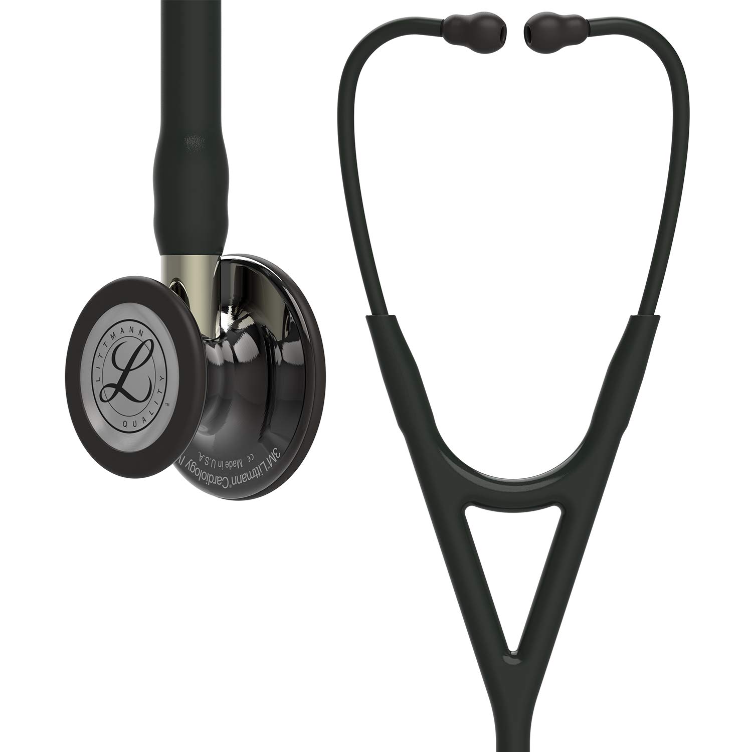 Photo 1 of 3M Littmann Cardiology IV Diagnostic Stethoscope, 6204, More Than 2X as Loud, Weighs Less, Stainless Steel High Polish Smoke-Finish Chestpiece, 27" Black Tube, Champagne Stem, Black Headset